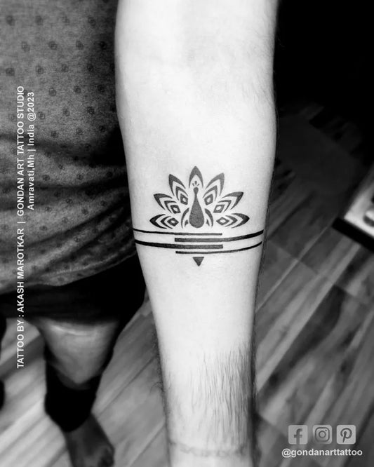 Medium Blackwork Peacock Tattoo on Men Forearm by @gondanarttattoo