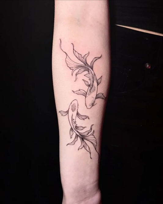 Medium Blackwork Pisces Tattoo on Women Arm by @tattooguru108
