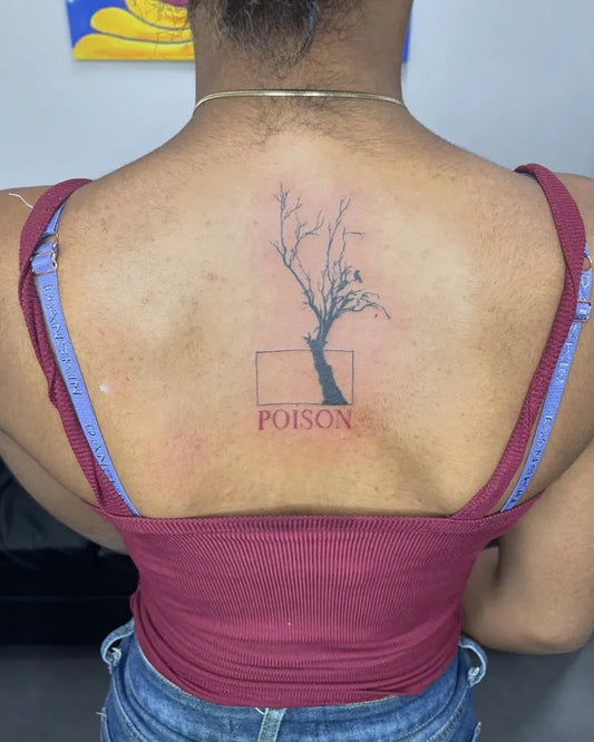 Medium Blackwork Poison Tree on Women Back Tattoo by @_the.ink.gallery_