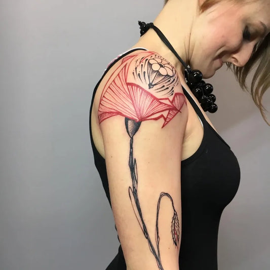 Medium Blackwork Poppy Flower Tattoo on Women Shoulder by @frenopersciacalli_tattoo