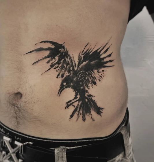 Medium Blackwork Raven on Men Side Tattoo by @meng_cz