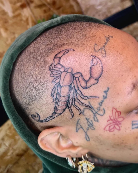 Medium Blackwork Scorpion Tattoo on Men Head by @mayinkz