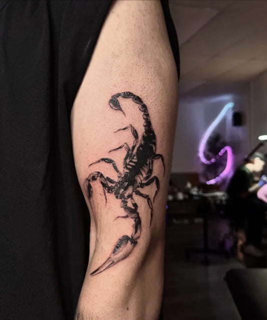 Medium Blackwork Scorpion on Men Arm Tattoo by @adamserati