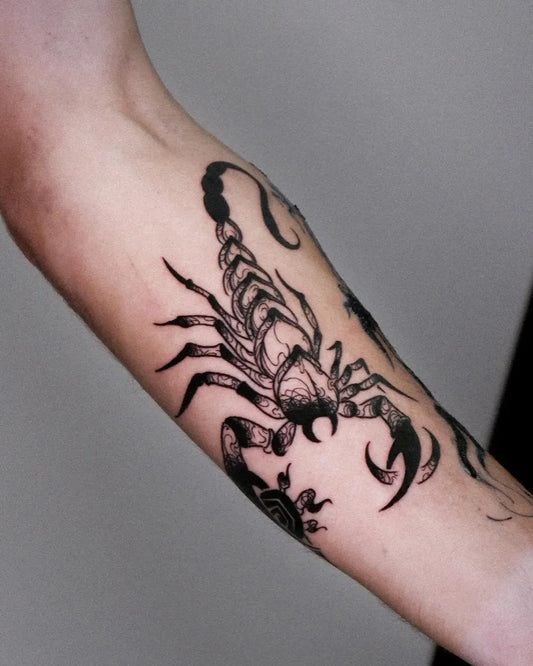 Medium Blackwork Scorpion on Men Arm Tattoo by @heinz__haus