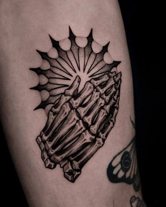 Medium Blackwork Skeleton Hands Tattoo on Men Arm by @5k_ocheontatt