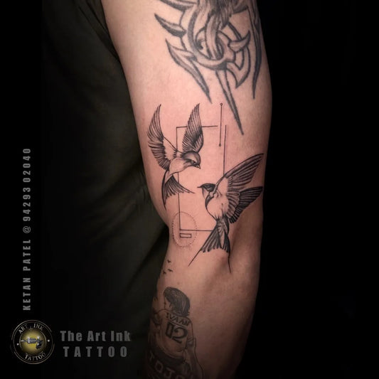 Medium Blackwork Sparrows Tattoo on Men Arm by @the_art_ink_tattoo