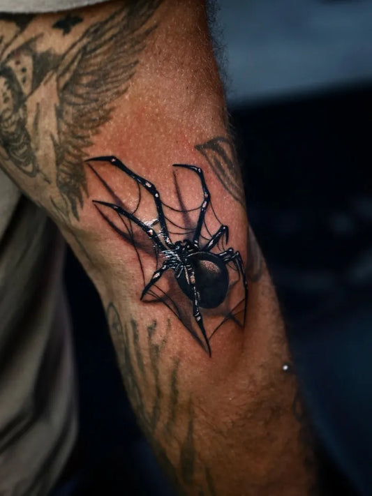 Medium Blackwork Spider Web on Men Arm Tattoo by @officialiink.co