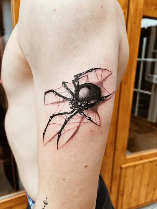 Medium Blackwork Spider on Men Arm Tattoo by @aquarius_ink