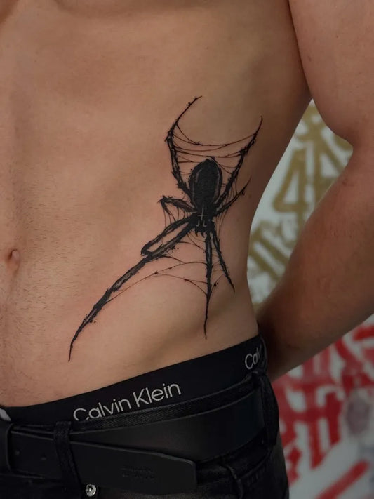 Medium Blackwork Spider on Men Torso Tattoo by @vitattoo_de