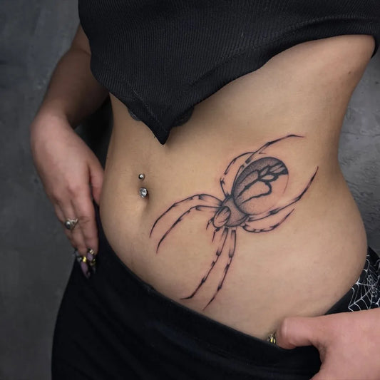 Medium Blackwork Spider on Women Abdomen Tattoo by @ivopatrignani