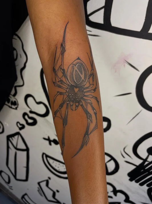 Medium Blackwork Spider on Women Arm Tattoo by @tumideink