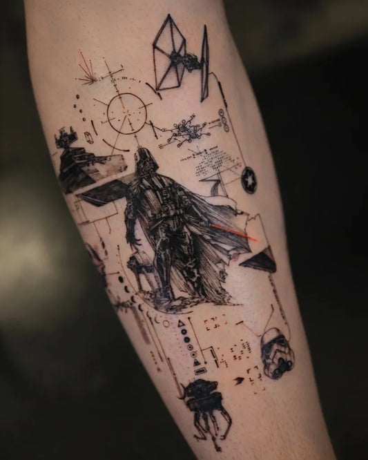 Medium Blackwork Star Wars Darth Vader Tattoo on Men Arm by @kimi_tattooist