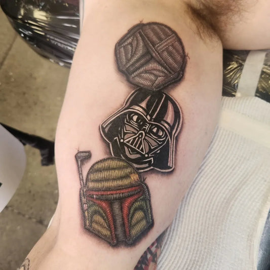 Medium Blackwork Star Wars Helmets Tattoo on Men Arm by @dyhrbergdamian