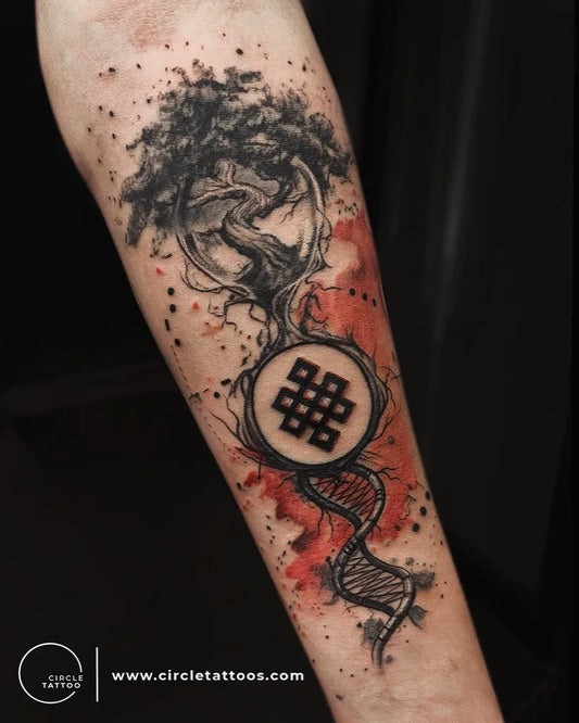 Medium Blackwork Tree DNA Spiritual Tattoo on Men Arm by @circletattoodelhi