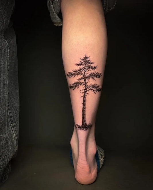 Medium Blackwork Tree Tattoo on Women Leg by @askketttt