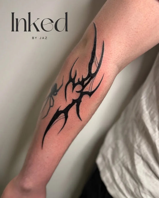 Medium Blackwork Tribal Wings Heart on Men Arm Tattoo by @inked_byjaz_
