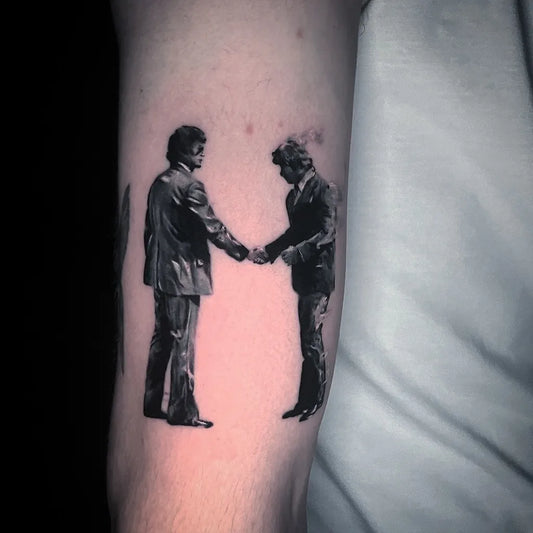 Medium Blackwork Two Handshaking Men Arm Music Tattoo on Men by @ismaylaif_tattoo