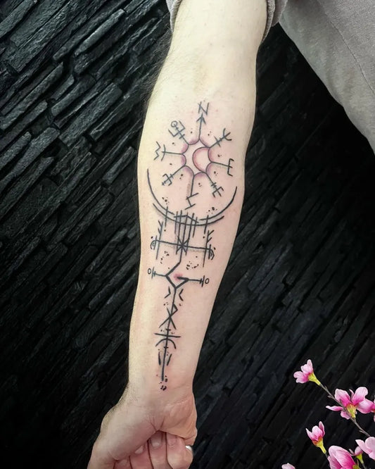Medium Blackwork Vegvisir Runes Tattoo on Men Arm by @projekt_tattoo_ink