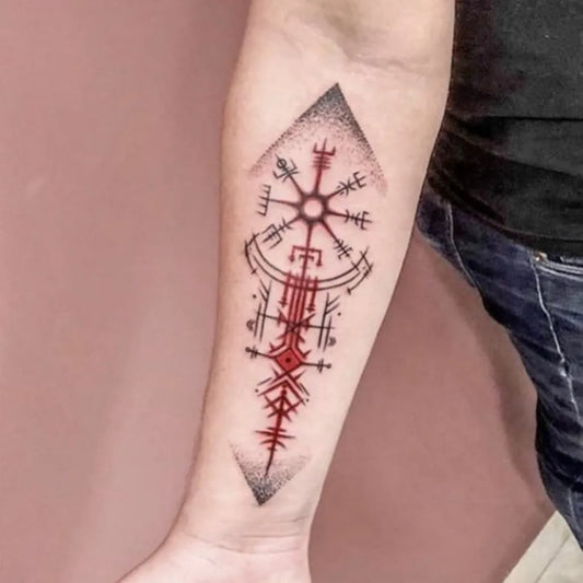 Medium Blackwork Vegvisir Runes Tattoo on Men Arm by @vikinglifestyles