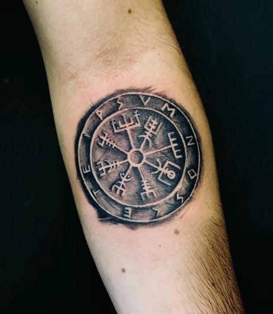 Medium Blackwork Vegvisir Tattoo on Men Arm by @anki_ink