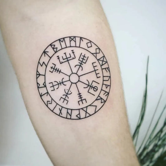 Medium Blackwork Vegvisir Tattoo on Men Arm by @bg_tattoo_livorno_