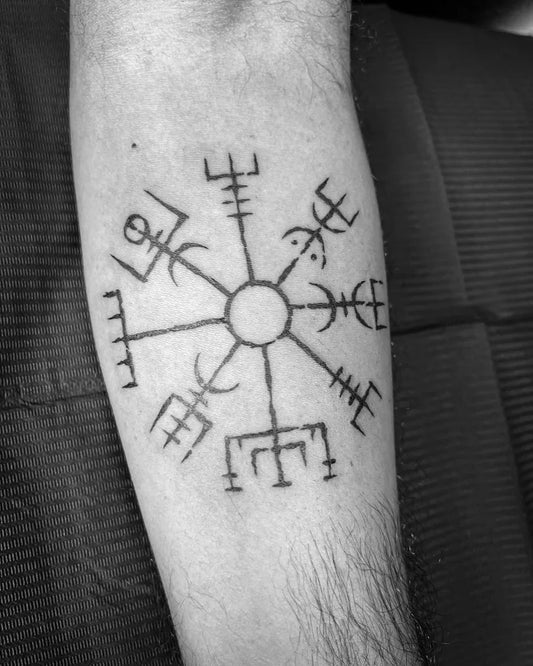 Medium Blackwork Vegvisir Tattoo on Men Arm by @kaija_bodyart