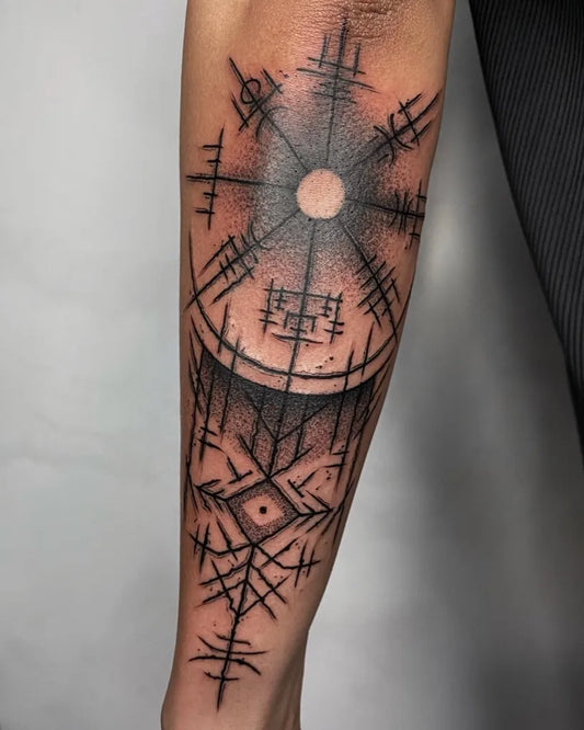 Medium Blackwork Vegvisir Tattoo on Men Arm by @stefanbunja_tattoo