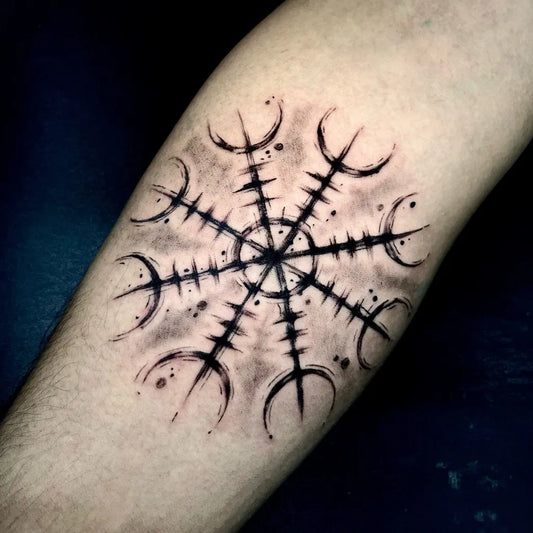 Medium Blackwork Vegvisir Tattoo on Men Arm by @xula_tattoo