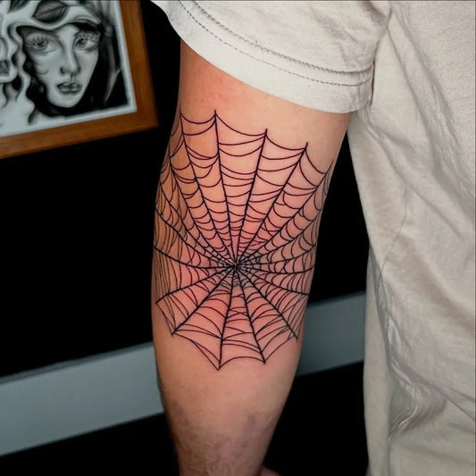 Medium Blackwork Web Tattoo on Men Elbow by @ink_positive