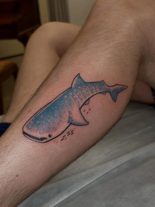 Medium Blackwork Whale Shark on Men Thigh Tattoo by @zillotattoos