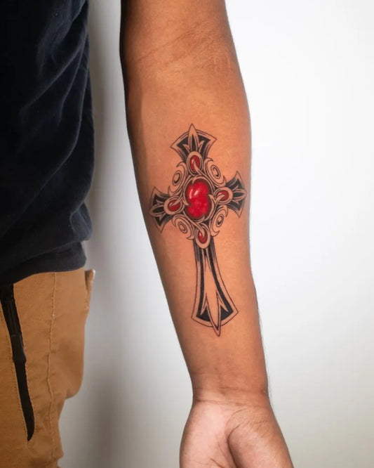 Medium Celtic Cross on Men Arm Tattoo by @legalpics