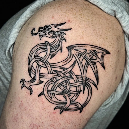 Medium Celtic Dragon Tattoo on Men Arm by @mike.lopez_tattoo