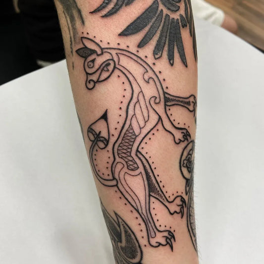 Medium Celtic Fox Tattoo on Men Arm by @delicatesentattoo_betanzos