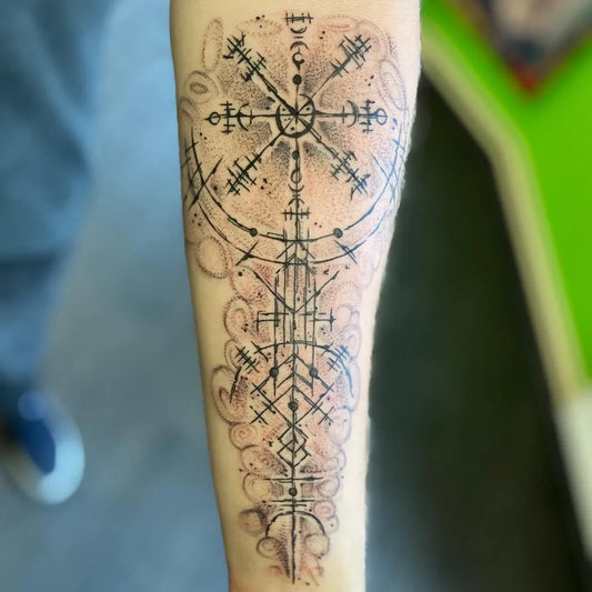 Medium Celtic Vegvisir Rune Tattoo on Men Arm by @david_h._tattoo