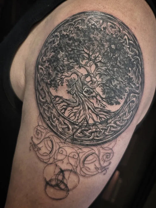 Medium Celtic Yggdrasil Tree Tattoo on Men Arm by @alordinwinterart