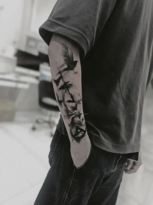 Medium Chinese Birds and Flowers Men Arm by @m_mark_tattoos