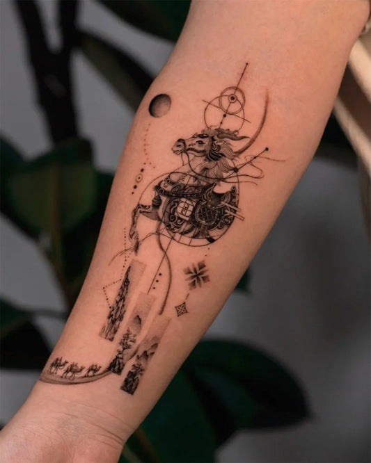 Medium Chinese Dragon LunarMandala Tattoo on Women Arm by @jakeli_tattoo