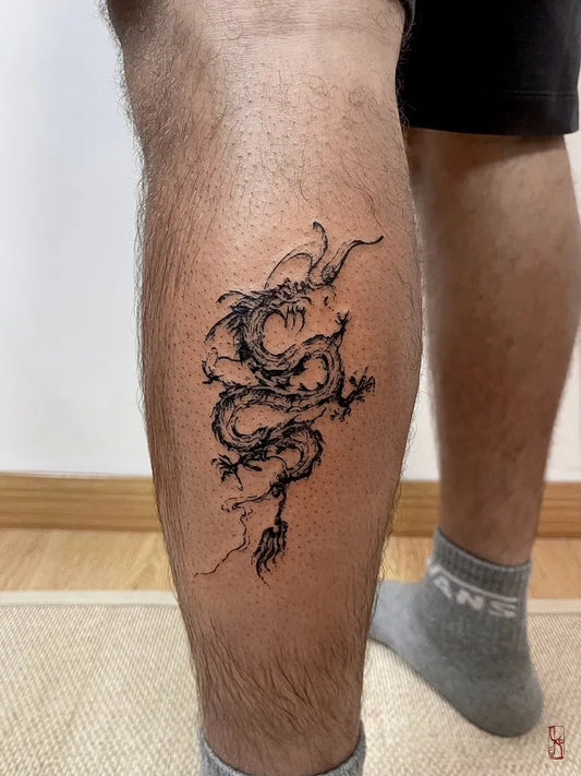 Medium Chinese Dragon Tattoo on Men Leg by @koiw_tattoo