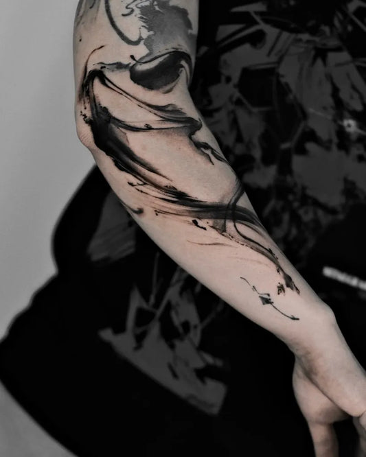 Medium Chinese Sumi e Ink Splash Tattoo on Men Arm by @iam_raaven