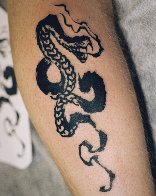 Medium Chinese Twin Snakes Tattoo on Men Arm by @ginxciv