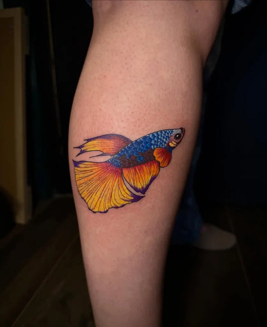 Medium Color Realism Betta Fish Tattoo on Women Leg by @jazzynicoletattoos