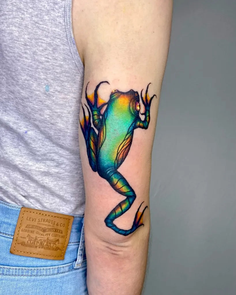 Medium Colorful Realism Frog Tattoo on Women Arm by @tetar_ttt