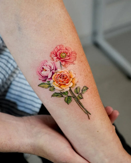 Medium Colorful Roses Tattoo on Women Arm by @_rony_tattoo