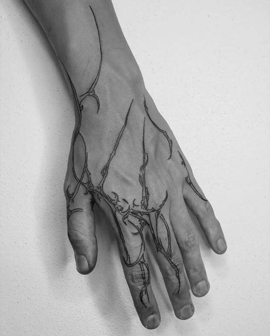 Medium Cyber Sigilism Branching Lines on Men Hand Tattoo by @libra.tattoo_