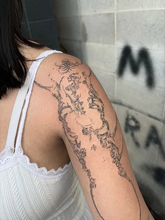 Medium Cyber Sigilism Floral Sleeve on Women Shoulder Tattoo by @tattooforest_ed