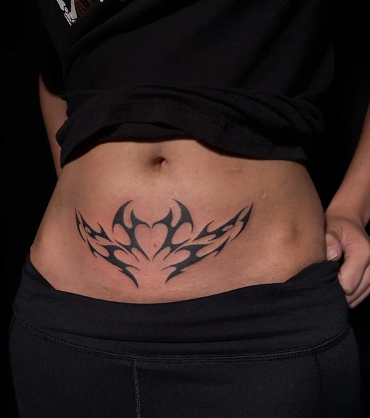 Medium Cyber Sigilism Heart on Women Abdomen Tattoo by @angeline.tattoo