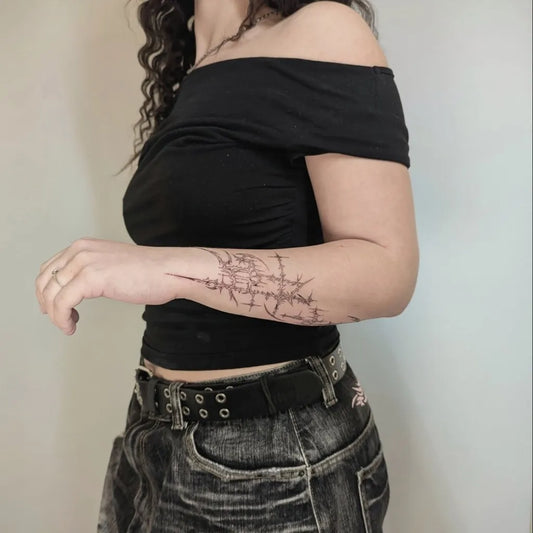 Medium Cyber Sigilism Script on Women Forearm Tattoo by @evietattoo