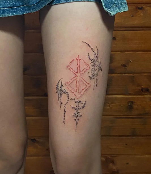 Medium Cyber Sigilism Sigil with Demonic Spikes on Women Thigh Tattoo by @tattuberk