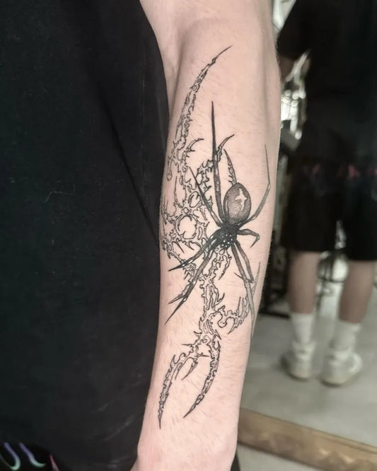 Medium Cyber Sigilism Spider on Men Arm Tattoo by @giuseppecampo_ink