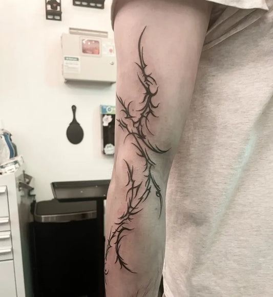 Medium Cyber Sigilism Thorn Branches on Men Arm Tattoo by @littleshopofink